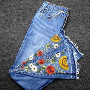 Womens Chic Floral Embroidered High-Rise Flare Jeans Midnight Velvet Size 10